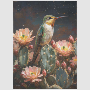 Hummingbird on a Blooming Cactus Tissue Paper