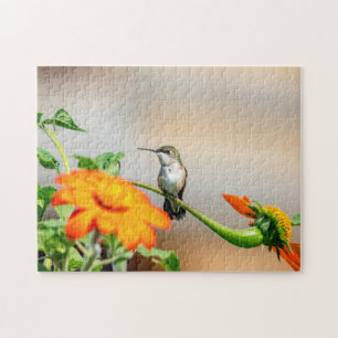 Hummingbird on a flowering plant jigsaw puzzle