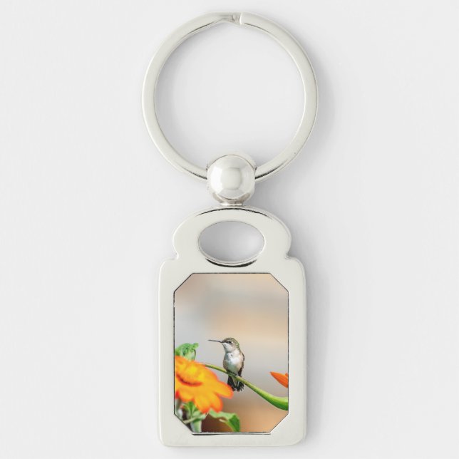 Hummingbird on a flowering plant keychain (Front)