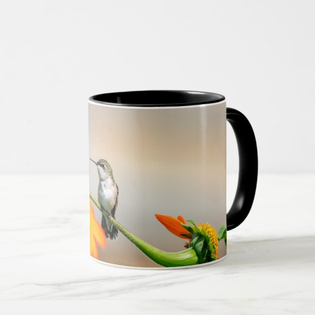 Hummingbird on a flowering plant mug (Front Right)