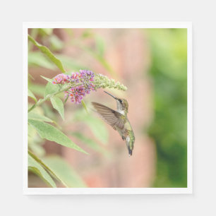 Hummingbird on a flowering plant napkin