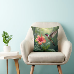 Hummingbird On a Hibiscus Throw Pillow