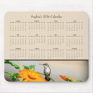 Hummingbird on an Orange Flower – 2026 Calendar Mouse Pad