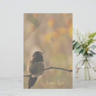 Hummingbird On Branch Warm Yellow Green Colours Stationery