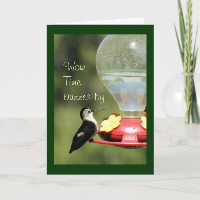 Hummingbird on Feeder 2596-customize any occasion Card (Front)