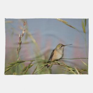 hummingbird on grass kitchen towel