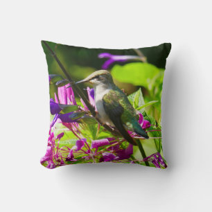 Hummingbird on Hummingbird Mint Colourful Nature Throw Pillow