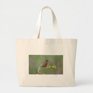 Hummingbird on pine large tote bag
