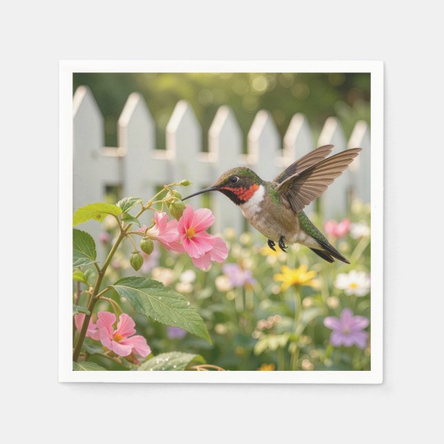 Hummingbird On Touch-Me-Not Flower Napkin (Front)