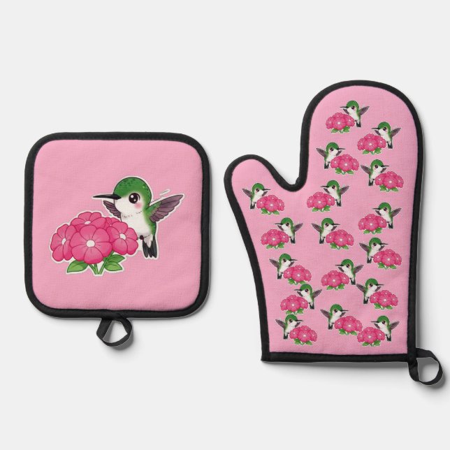 Hummingbird  oven mitt & pot holder set (Front)