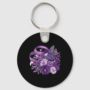 Hummingbird Pansy Floral Purple Ribbon Heimerheime Keychain