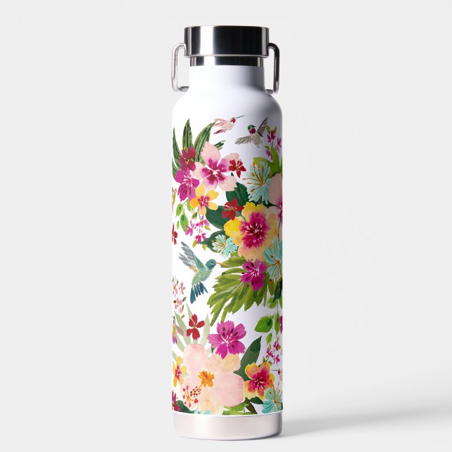 HUMMINGBIRD PARADISE Tropical Floral  Water Bottle (Front)