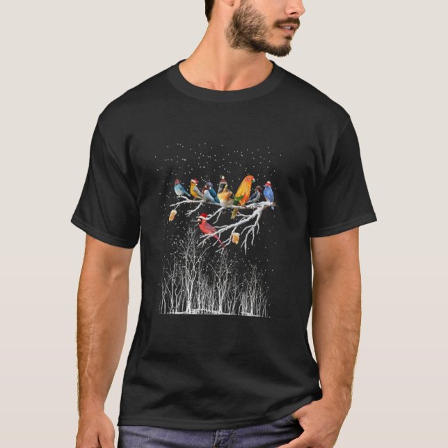Hummingbird Parrot Cardinal Merry Christmas Birds  T-Shirt (Front)