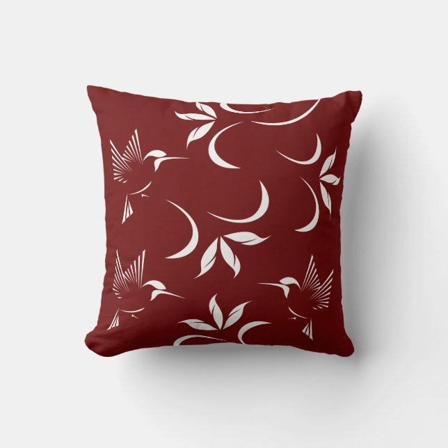 Hummingbird Pattern On Burgundy Colour Throw Pillow (Front)