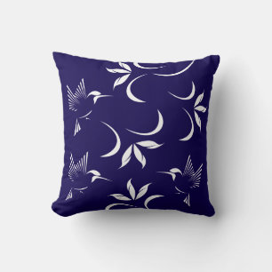Hummingbird Pattern On Navy Blue Throw Pillow