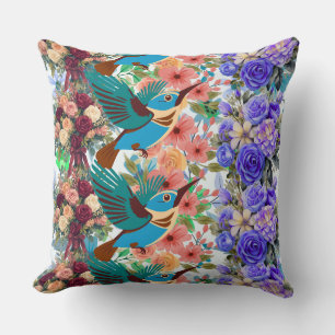 hummingbird pattern shirt, blue rose throw pillow