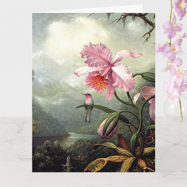 Hummingbird Perched, fine art, Card (Orchid)