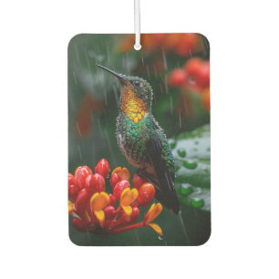Hummingbird Perched on Bright Flower Air Freshener
