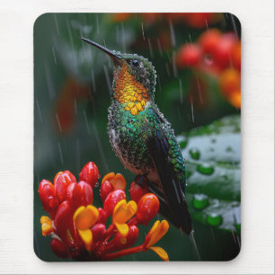 Hummingbird Perched on Bright Flower Mouse Pad
