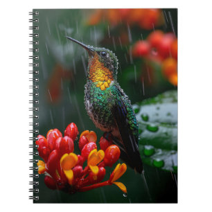 Hummingbird Perched on Bright Flower Notebook