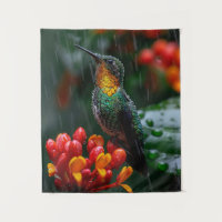 Hummingbird Perched on Bright Flower