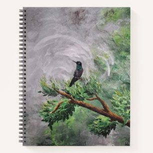 Hummingbird Perched on Leafy Branch Notebook