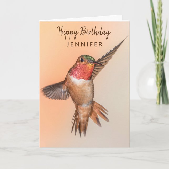 Hummingbird Personalized Name Happy Birthday Card (Front)