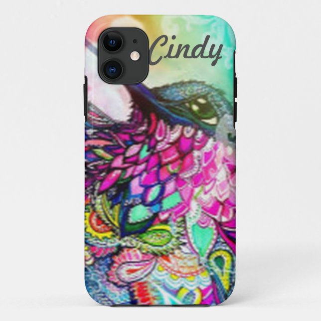 Hummingbird Personalized Zen Tangle Art Case-Mate iPhone Case (Back)