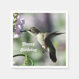 Hummingbird Pink Floral Wildlife Photo Birthday Napkin