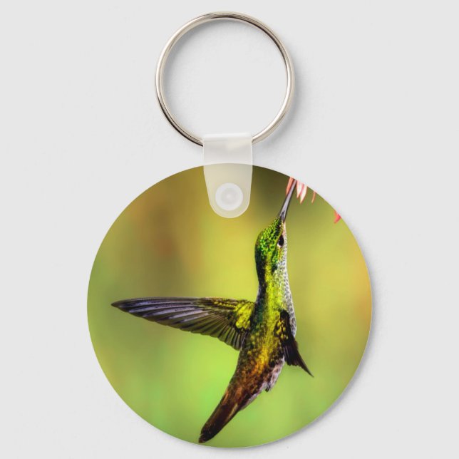 Hummingbird Pink Flower Bird Keychain (Front)