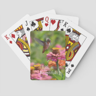 Hummingbird Pink Zinnia Flowers (photo by me) Playing Cards