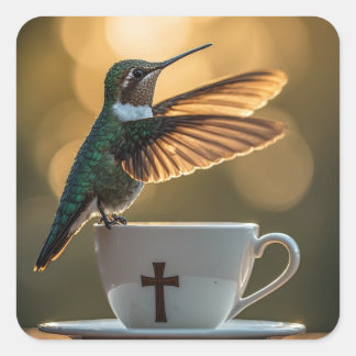 Hummingbird Print Square Sticker