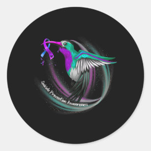 Hummingbird Purple Blue Ribbon Prevention Classic Round Sticker
