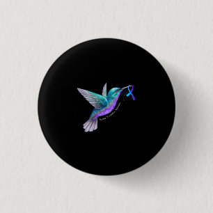 Hummingbird Purple Blue Ribbon Suicide Prevention 1 Inch Round Button