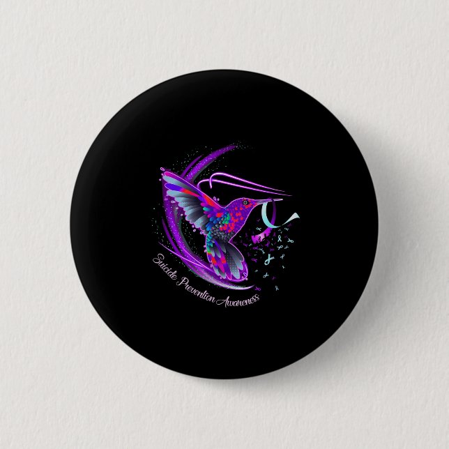 Hummingbird Purple Blue Ribbon Suicide Prevention  2 Inch Round Button (Front)