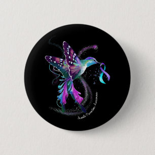 Hummingbird Purple Blue Ribbon Suicide Prevention  2 Inch Round Button