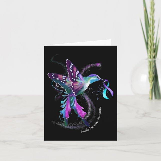 Hummingbird Purple Blue Ribbon Suicide Prevention  Card (Front)