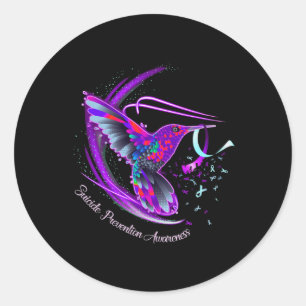 Hummingbird Purple Blue Ribbon Suicide Prevention  Classic Round Sticker