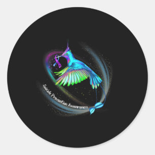 Hummingbird Purple Blue Ribbon Suicide Prevention  Classic Round Sticker