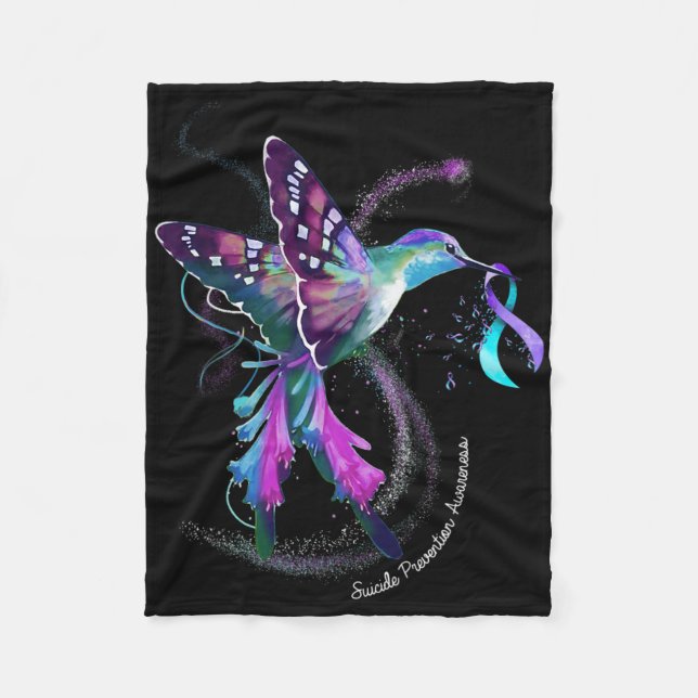 Hummingbird Purple Blue Ribbon Suicide Prevention  Fleece Blanket (Front)