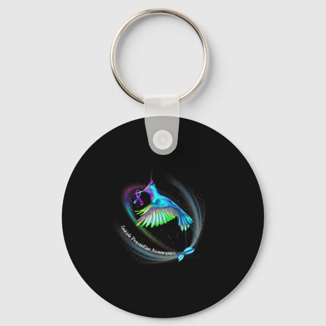 Hummingbird Purple Blue Ribbon Suicide Prevention  Keychain (Front)