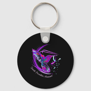 Hummingbird Purple Blue Ribbon Suicide Prevention  Keychain