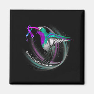 Hummingbird Purple Blue Ribbon Suicide Prevention  Magnet