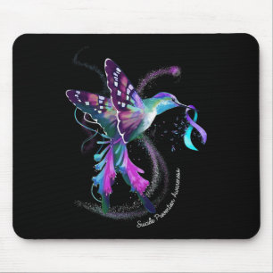 Hummingbird Purple Blue Ribbon Suicide Prevention Mouse Pad