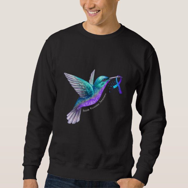 Hummingbird Purple Blue Ribbon Suicide Prevention  Sweatshirt (Front)