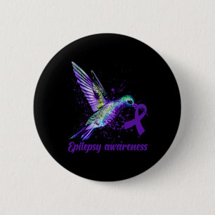 Hummingbird Purple Ribbon Epilepsy Awareness Month 2 Inch Round Button