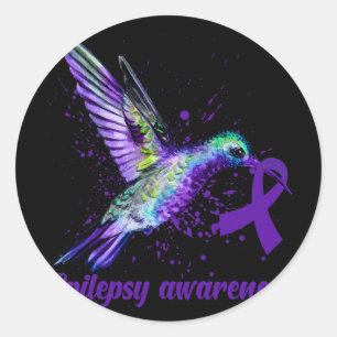 Hummingbird Purple Ribbon Epilepsy Awareness Month Classic Round Sticker