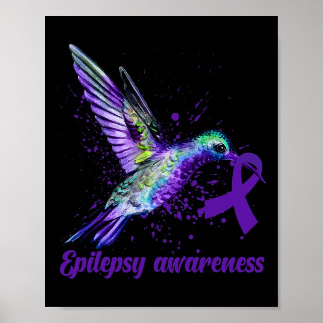 Hummingbird Purple Ribbon Epilepsy Awareness Month Poster (Front)