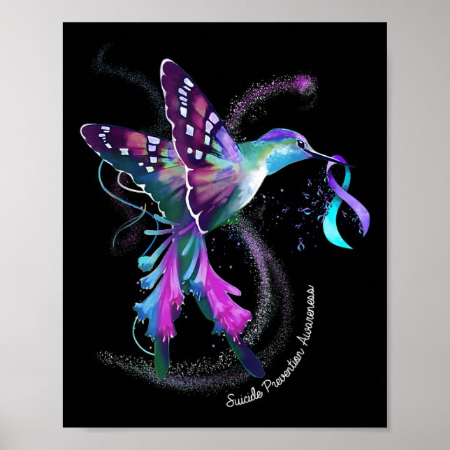 Hummingbird Purple Ribbon Suicide Prevention Aware Poster (Front)
