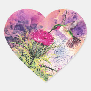 Hummingbird Purple Thistle Art Print Stickers Tags